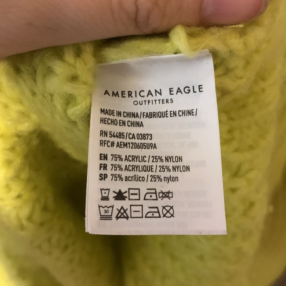 Juniors American Eagle Chunky Knit Ribbed Neon Green Crewneck Acrylic Sweater S - Picture 6 of 6